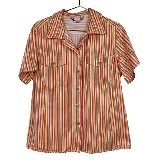 MARINA RINALDI Sport Vertical Striped Short Sleeve Button Up Shirt Jacket L - Picture 1 of 7